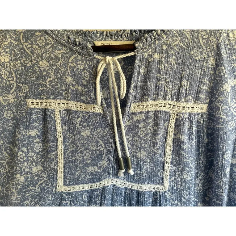 CAFFE MARRAKESH | Blue White Paisley Boho Sleeveless Tank 100% Rayon | Large